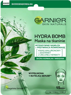 Maskë pëlhure për fytyrë për femra Garnier Hydra Bomb 28g