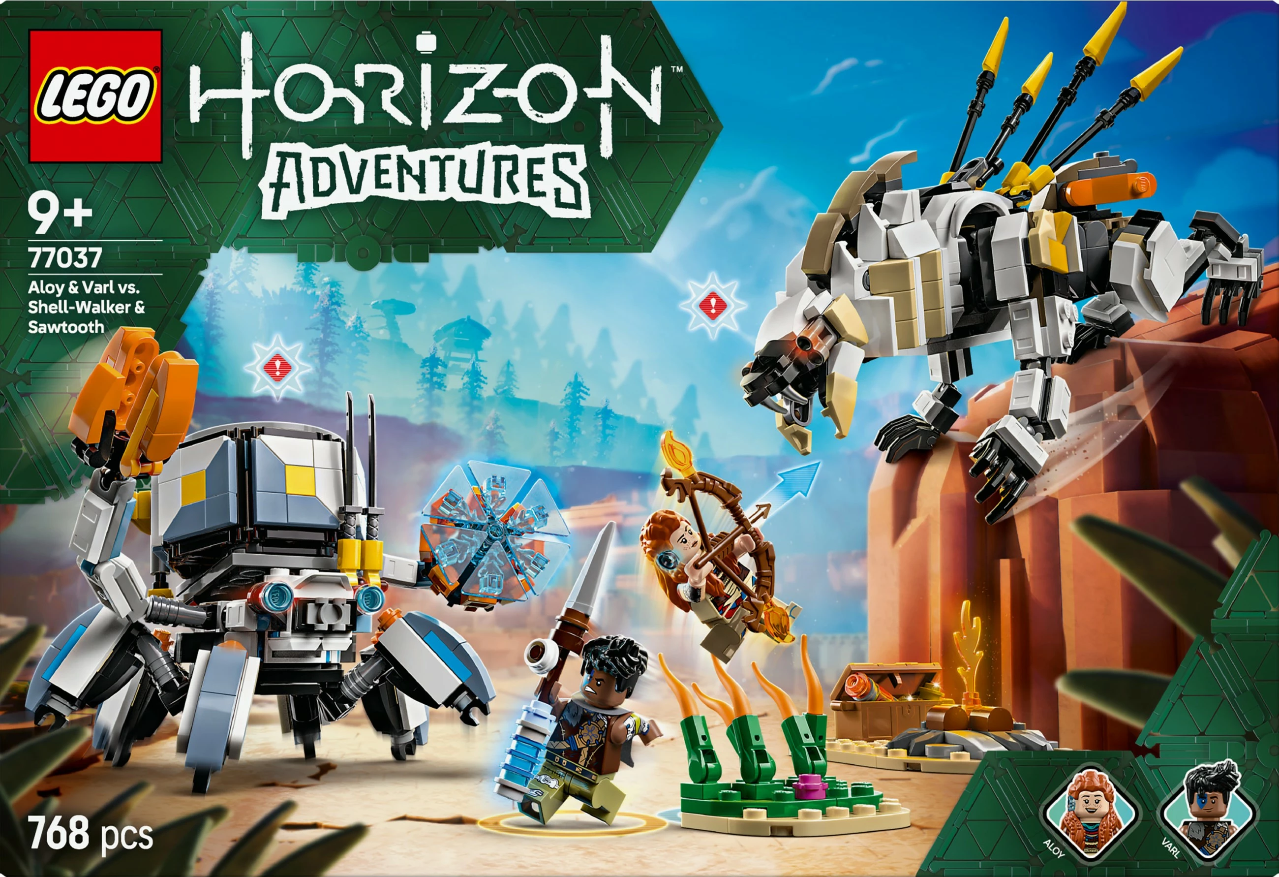 Set ndërtimi LEGO Horizon Adventures 77037, Aloy & Varl kundër Shell-Walker & Sawtooth, 768 pjesë, shumëngjyrësh