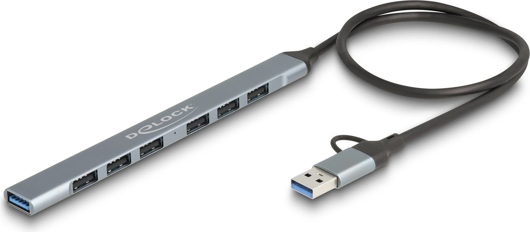 USB hub DeLOCK 7 porta, Type-C/Type-A, 5Gbps, metalik, gri