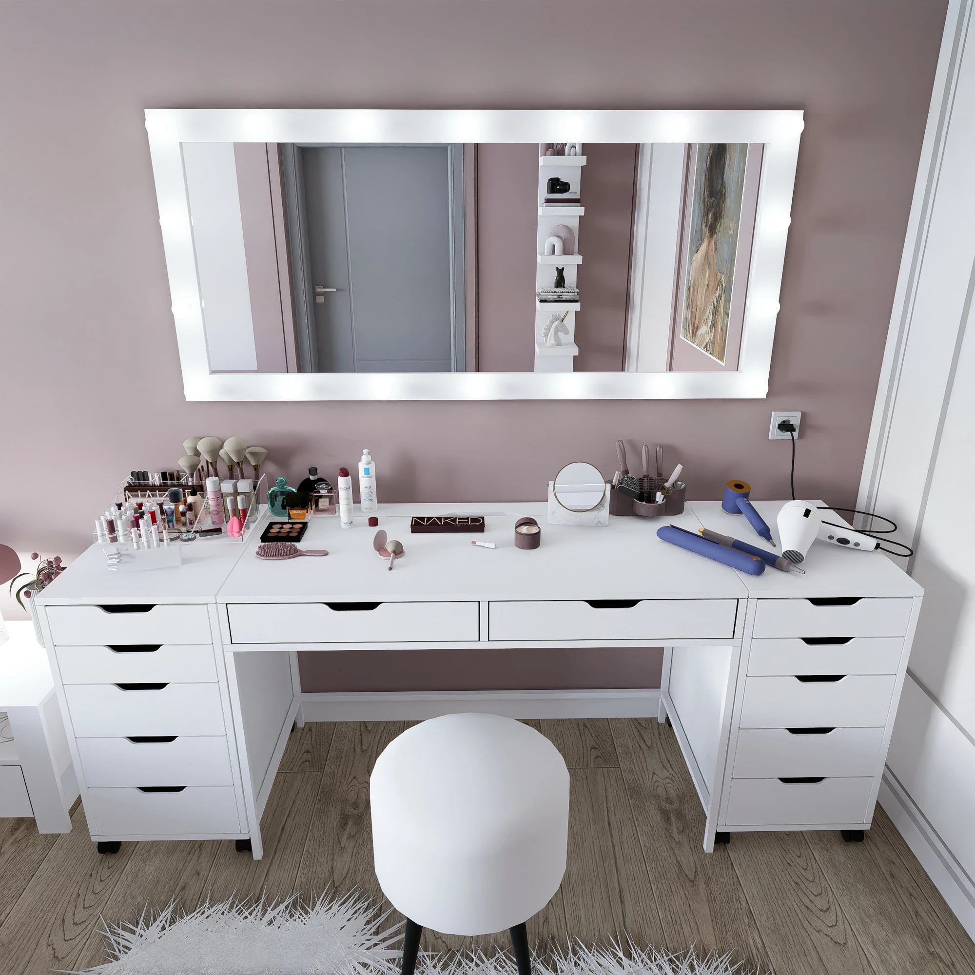 Tavolinë grimi Hanah Home, Duru 1600-55, ngjyrë e bardhë mat