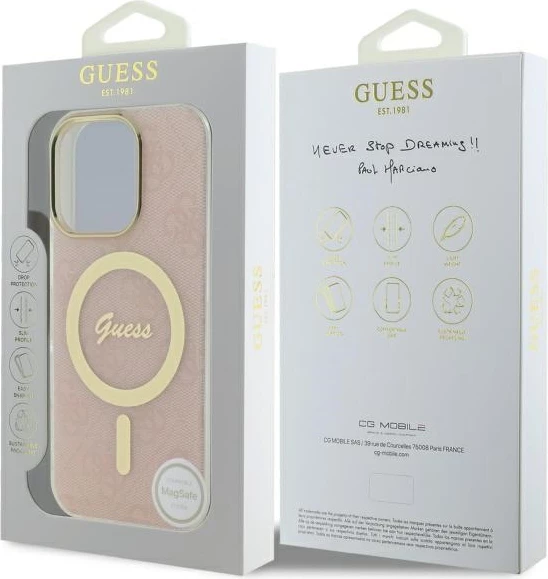 Mbështjellës Guess IML 4G MagSafe për iPhone 16 Pro, Rozë