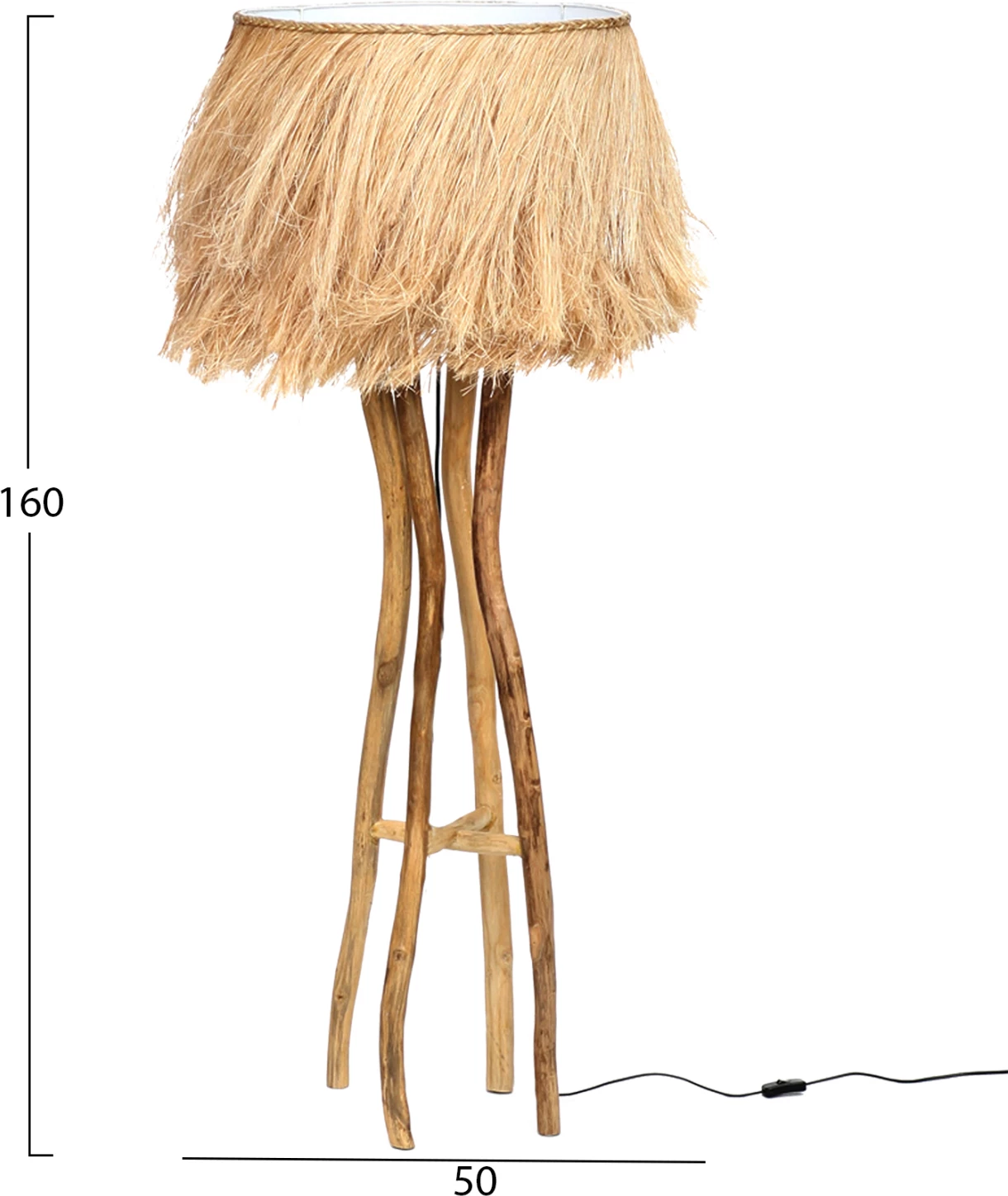 Llambë dyshemeje, dru tik dhe fibra abaka, ngjyrë natyrale, 50x50x160Hcm, FH7758