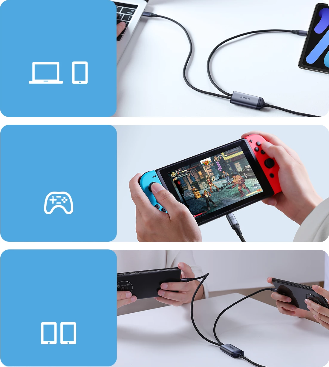 Kabllo karikimi Joyroom Speedy Series S-A21, 2in1 USB-C në USB-C/USB-C, 100W, 1.5m, e zezë