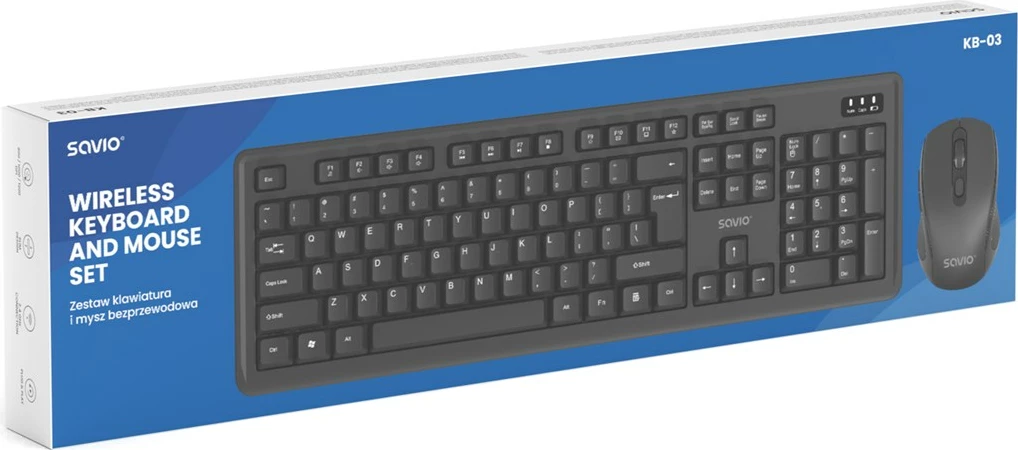 Set tastierë dhe maus wireless Savio KB-03, USB, QWERTY, Anglisht, e zezë