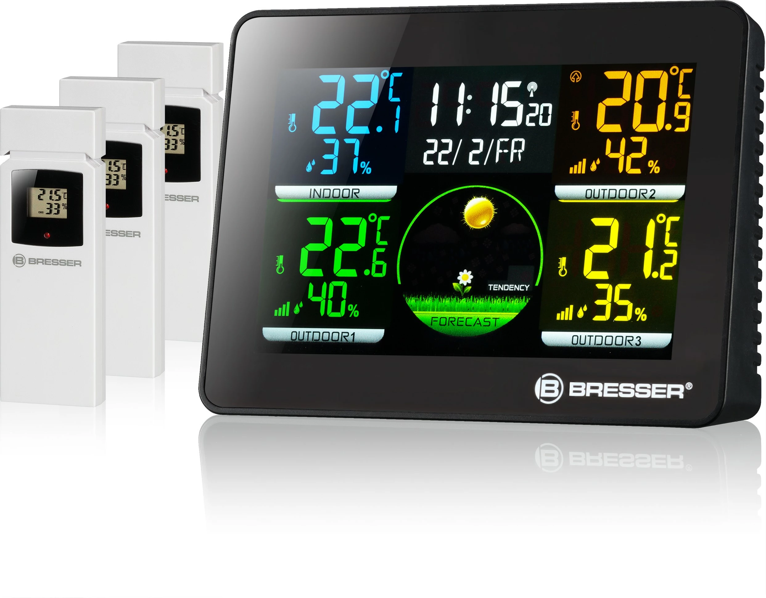 Termo-higrometër Bresser Quadro NLX me 3 sensorë wireless, ekran me ngjyra