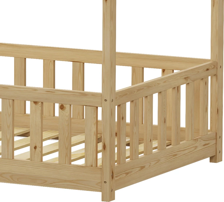 Krevat fëmijësh Montessori Callan me parmakë, dru pishe, ngjyrë natyrale, 90x190cm