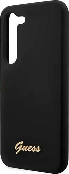 Mbështjellës Guess Silicone Script për Samsung Galaxy S23+, silikon, i zi