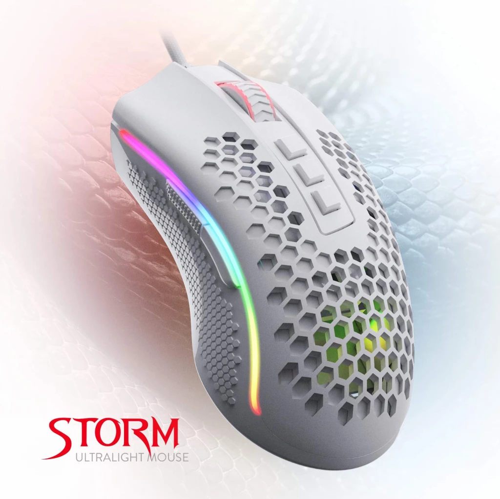 Maus gaming Redragon Storm M808W, 12400 DPI, 85 g, 8 butona, RGB, me kabllo, bardhë