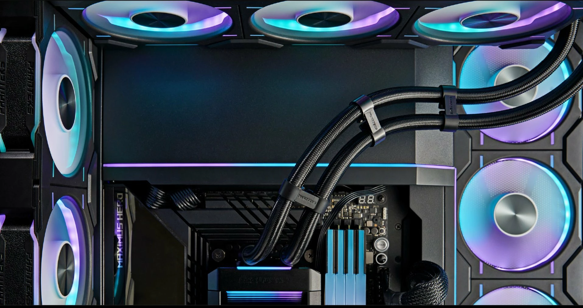 Ventilator PC Phanteks D30-140 PWM D-RGB 140 mm Reverse, zi/bardhë, 3 copë