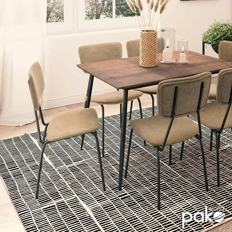 Karrige Tania, pëlhurë antike bezhë, këmbë të zeza, set prej 4 copash