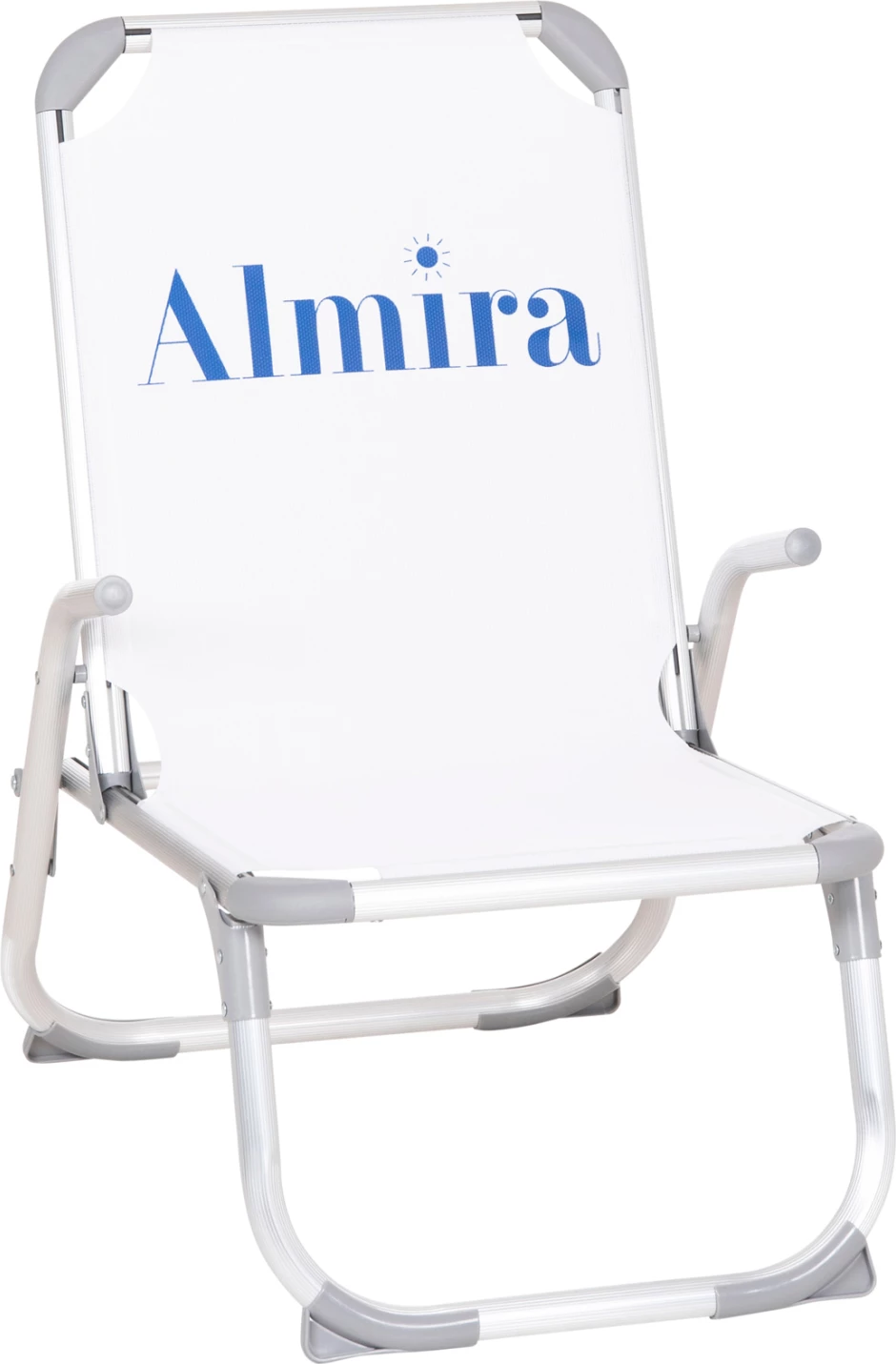 Karrige plazhi e ngritur, alumin i rëndë, Almira FH6431.03, tekstilene e bardhë, 53x68x80cm