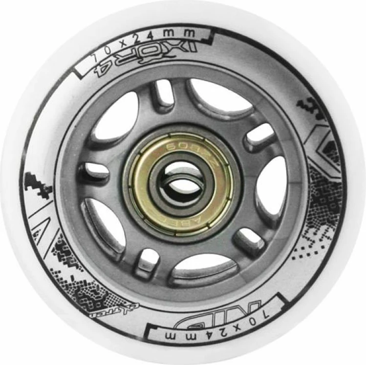 Set rrota PU dhe kushineta ABEC-7 Nils Extreme, të bardha (4+8 copë)
