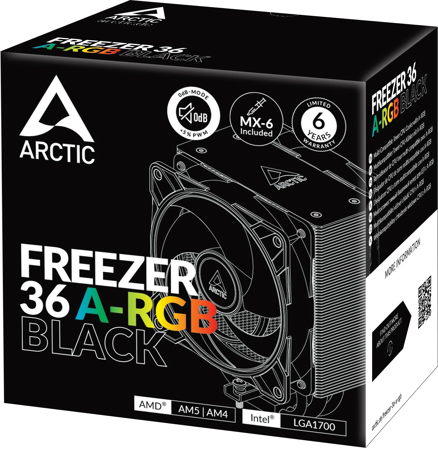 Ftohës procesori ARCTIC Freezer 36 A-RGB, kullë, 12 cm, 200-2000 RPM, i zi