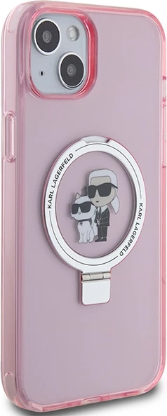 Mbështjellës Karl Lagerfeld KLHMP15SHMRSKCP për iPhone 15 6.1", me ring stand, MagSafe, rozë