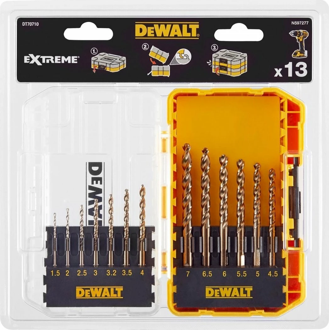 Set maje shpimi për metal DeWalt DT70710 Extreme 2, 13 copë (1.5–7 mm), me kuti