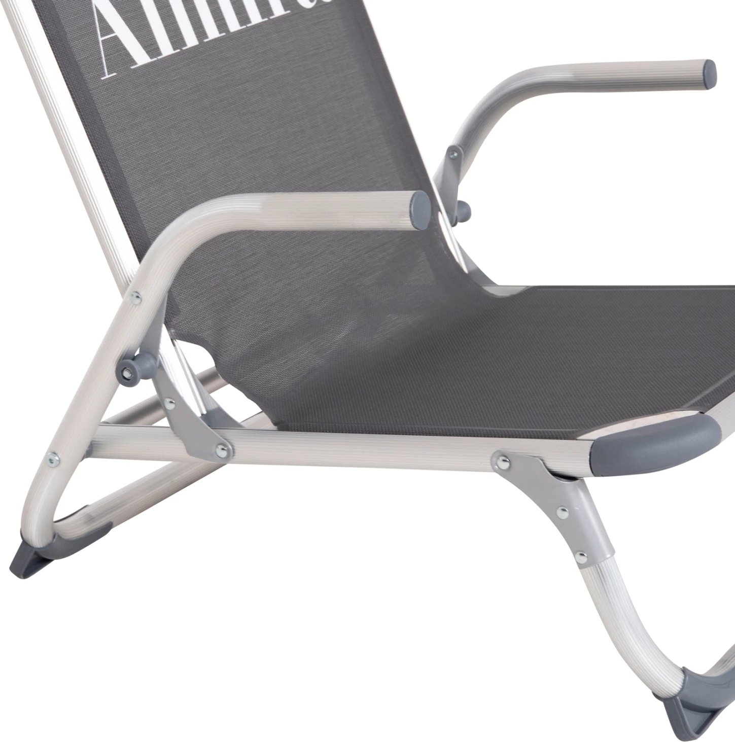 Karrige plazhi e palosshme, alumin i fortë, tekstilene gri, shpinë e lartë, Almira FH5053.10, 55x71x66cm