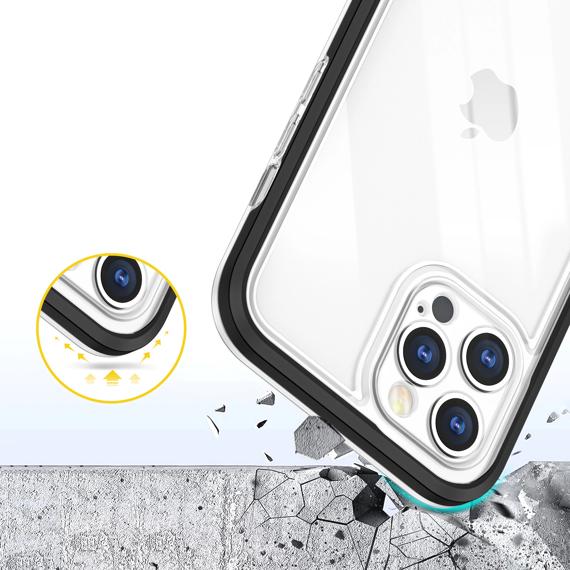 Mbështjellës Hurtel Hybrid Armor Clear 3in1 për iPhone 12 Pro, i tejdukshëm me kornizë të zezë