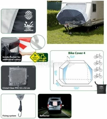 Mbulesë për biçikleta BRUNNER Bike Cover 4, 100% poliester, rezistente ndaj ujit, xhep për tabelë paralajmëruese reflektuese