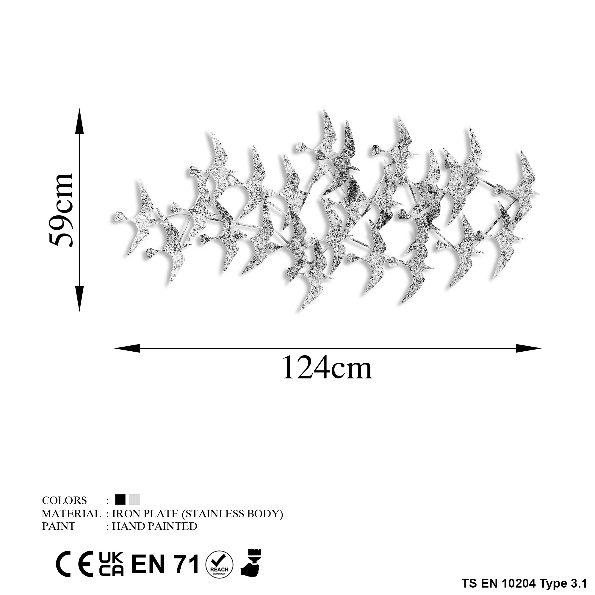 Aksesor dekorativ metalik për mur, Wallity Martılar 2, shumëngjyrësh, 59x124cm