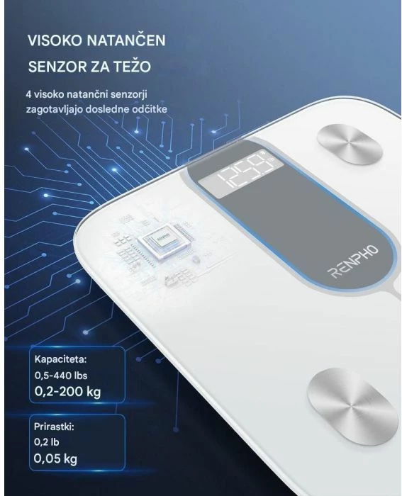 Peshore smart RENPHO Elis 1C 200 kg Bluetooth LED, e bardhë