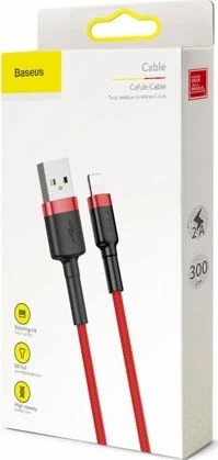 Kabllo USB-A në Lightning Baseus CALKLF-R09 3 m 2A USB 2.0 e thurur najloni, e kuqe