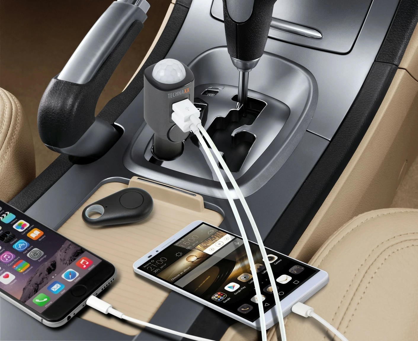 Alarm veture Technaxx TX-100 me 2 porta USB, Gri