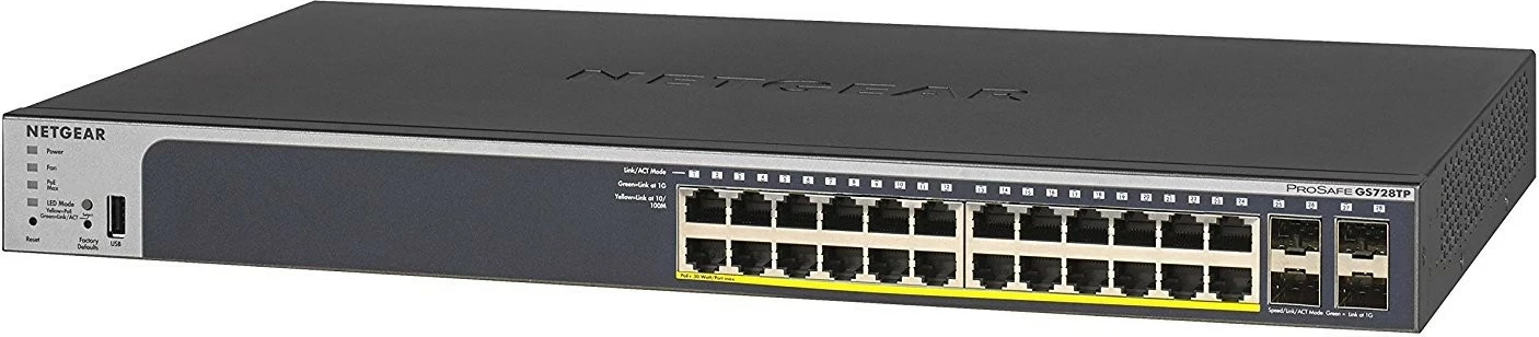 Switch Netgear GS728TP-300EUS, 24 porte LAN, PoE, për RACK 19", menaxhueshëm