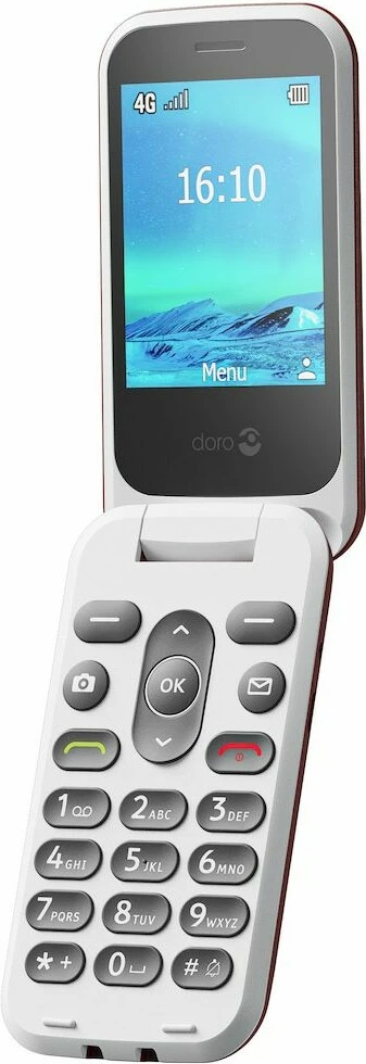 Celular Doro 2880, Clamshell, Single SIM, 320 x 240 pixels, Bluetooth, 1000 mAh, Kuq, Bardhë