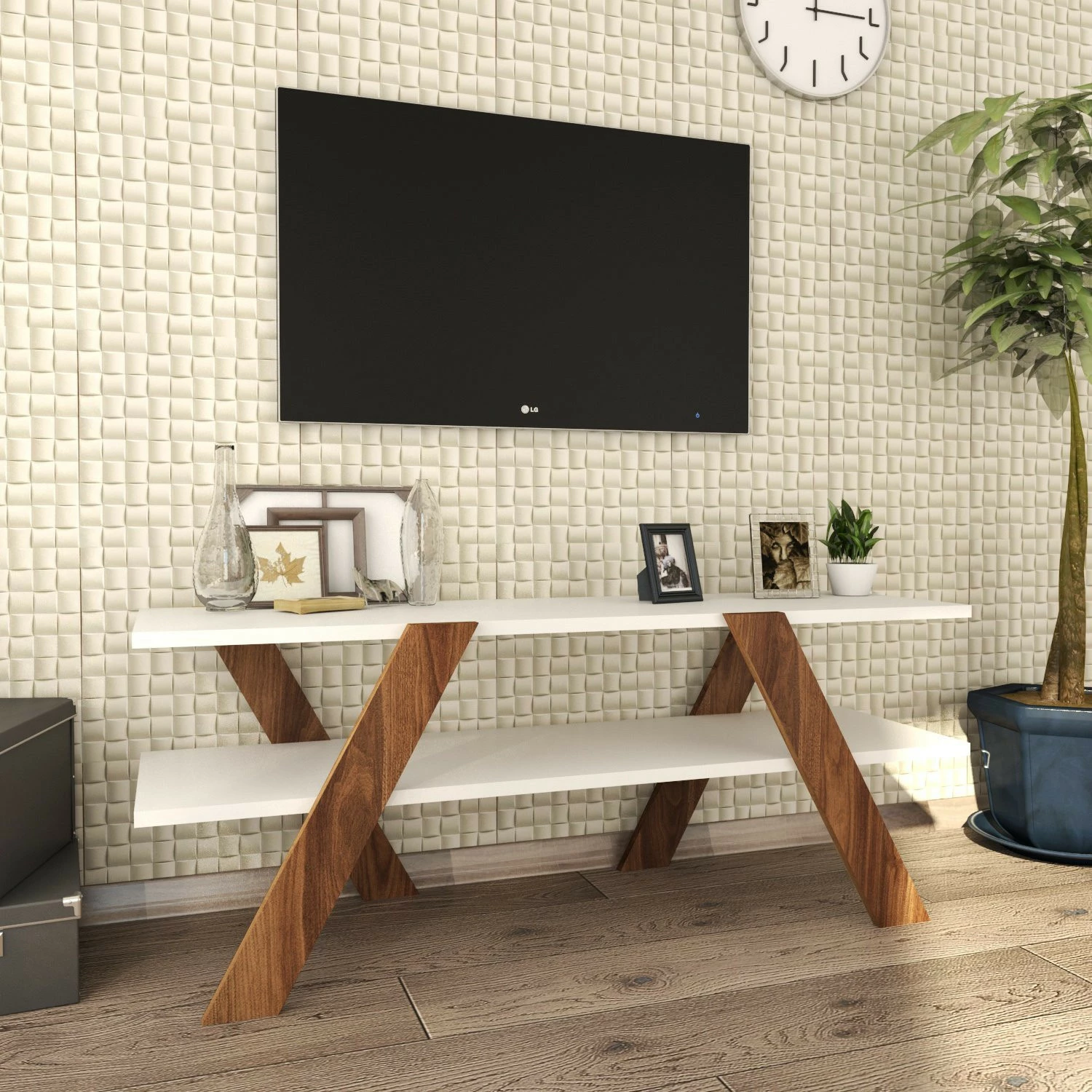 Komodë TV Hanah Home, Basic - 146, e bardhë dhe arre, 120x45x33.1cm