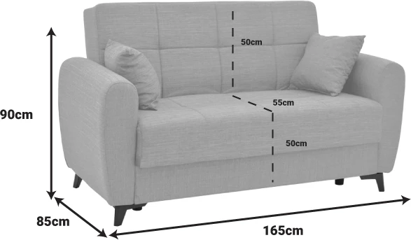 Divan-krevat me depo Lincoln dy ulëse, pëlhurë ngjyrë qymyr, 165x85x90cm