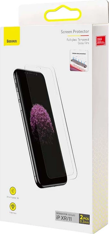 Xham i temperuar Baseus SGBL060202 0.3mm për iPhone XR/11 6.1\", i zi, 2 copë