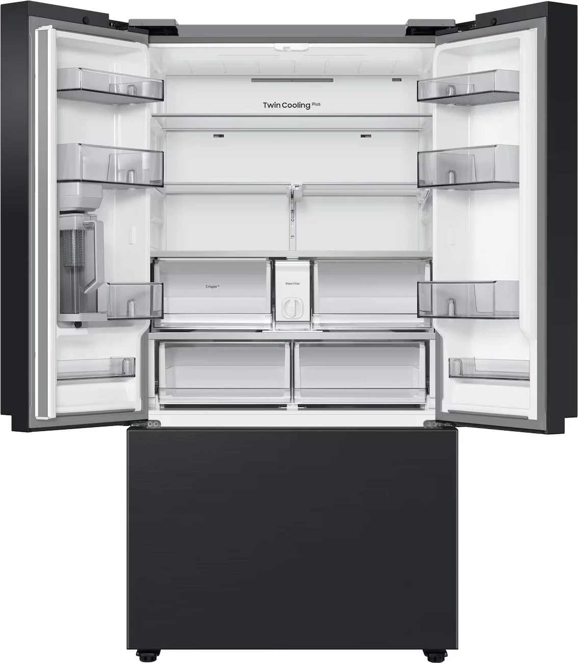 Frigorifer French Door, Samsung, RF24BB620EB1EO, Twin Cooling Plus No Frost me shpërndarës uji pa tuba, kompresor Digital Inverter, i zi