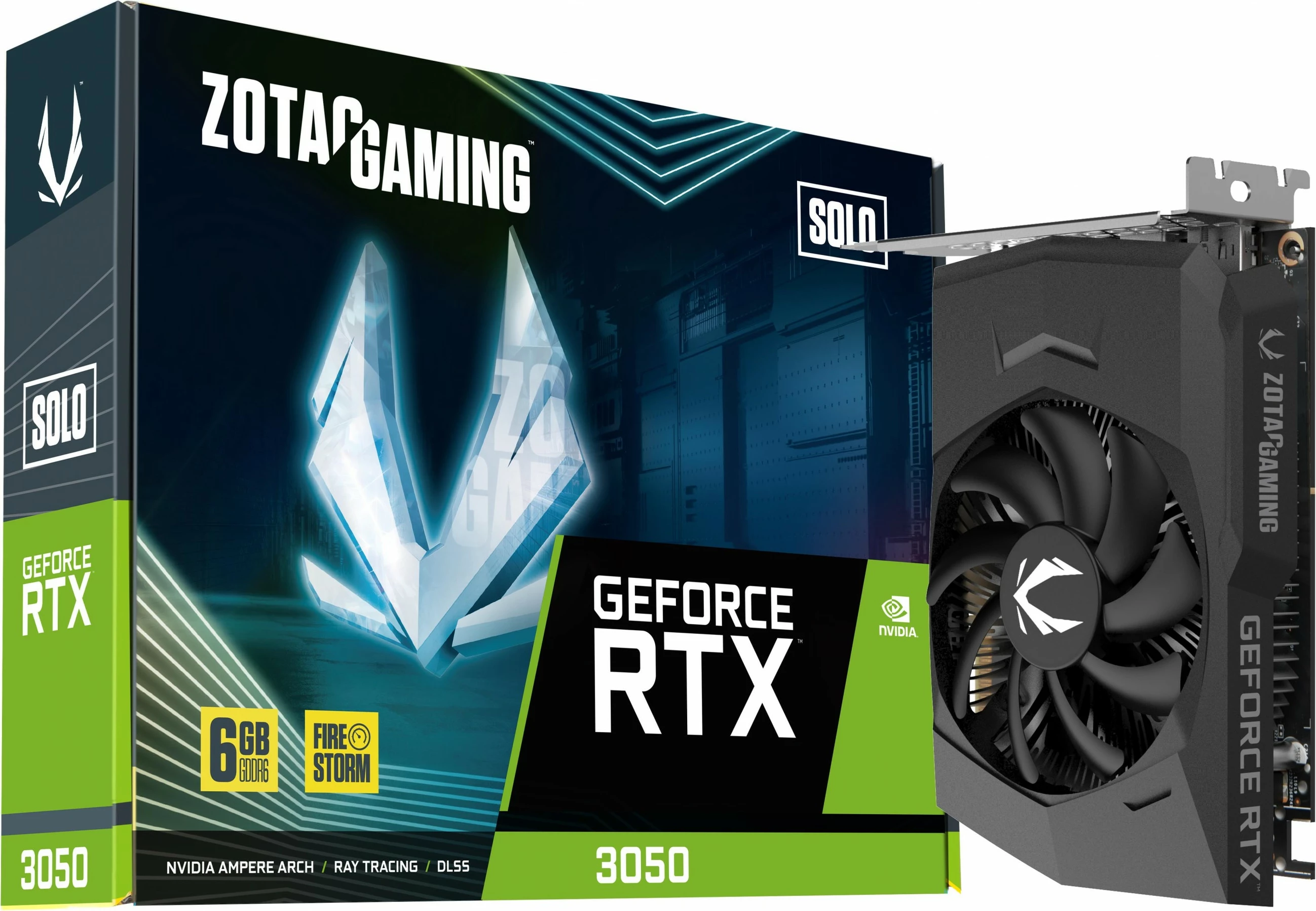 Kartelë grafike Zotac GAMING GeForce RTX 3050 Solo, 6 GB, GDDR6, PCI Express x8 4.0, e zezë