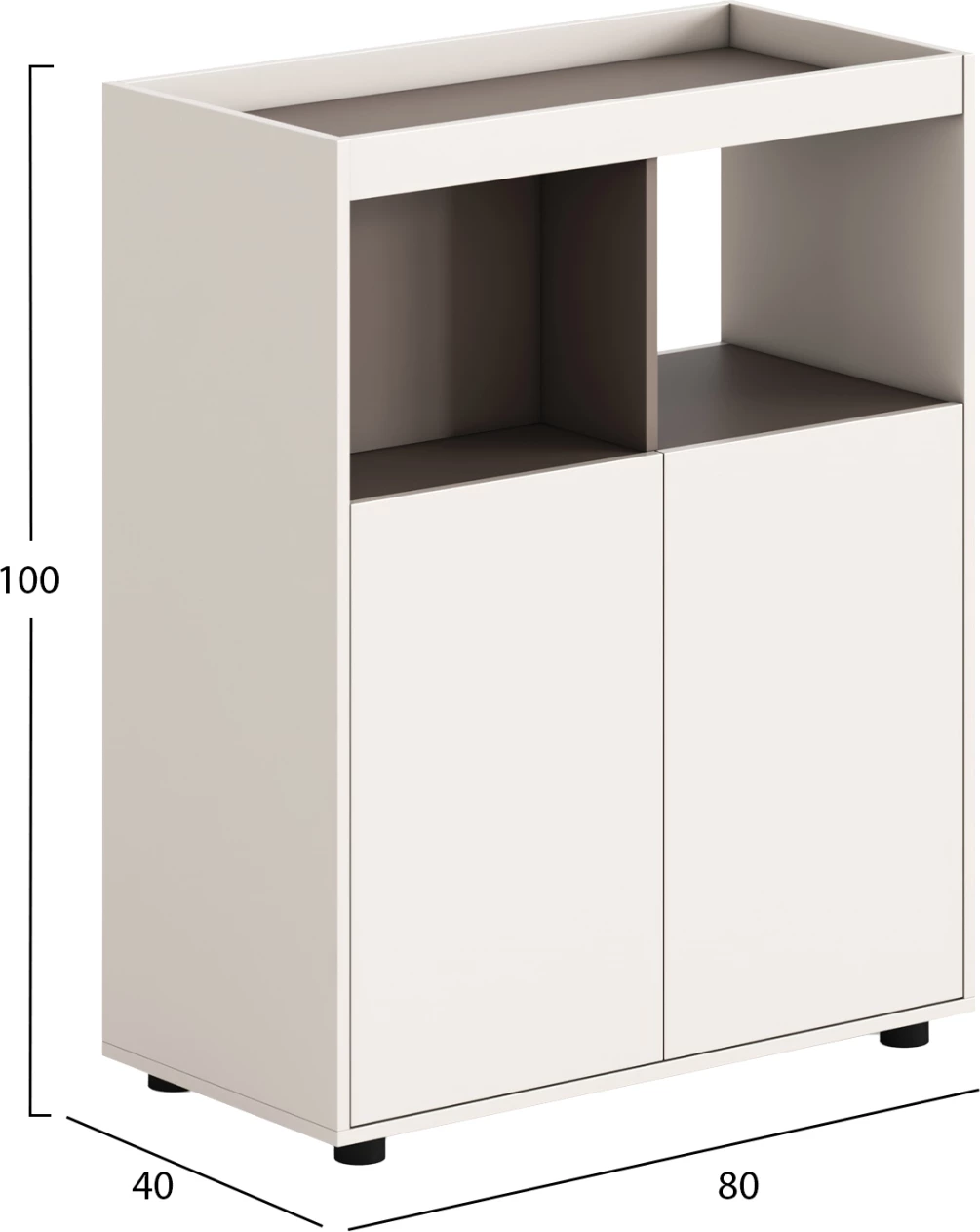 Kabinet/rafter i ulët NEWLINE, melaminë, ngjyrë krem e bardhë-kafe e çelët, 80x40x100cm