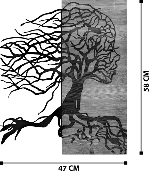 Dekor muri Lifel, dru pishe natyrale, metal i zi, 47x3x58cm