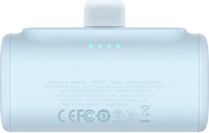 Powerbank Baseus Compact P10068306313-00, 5000mAh, 20W, Blu