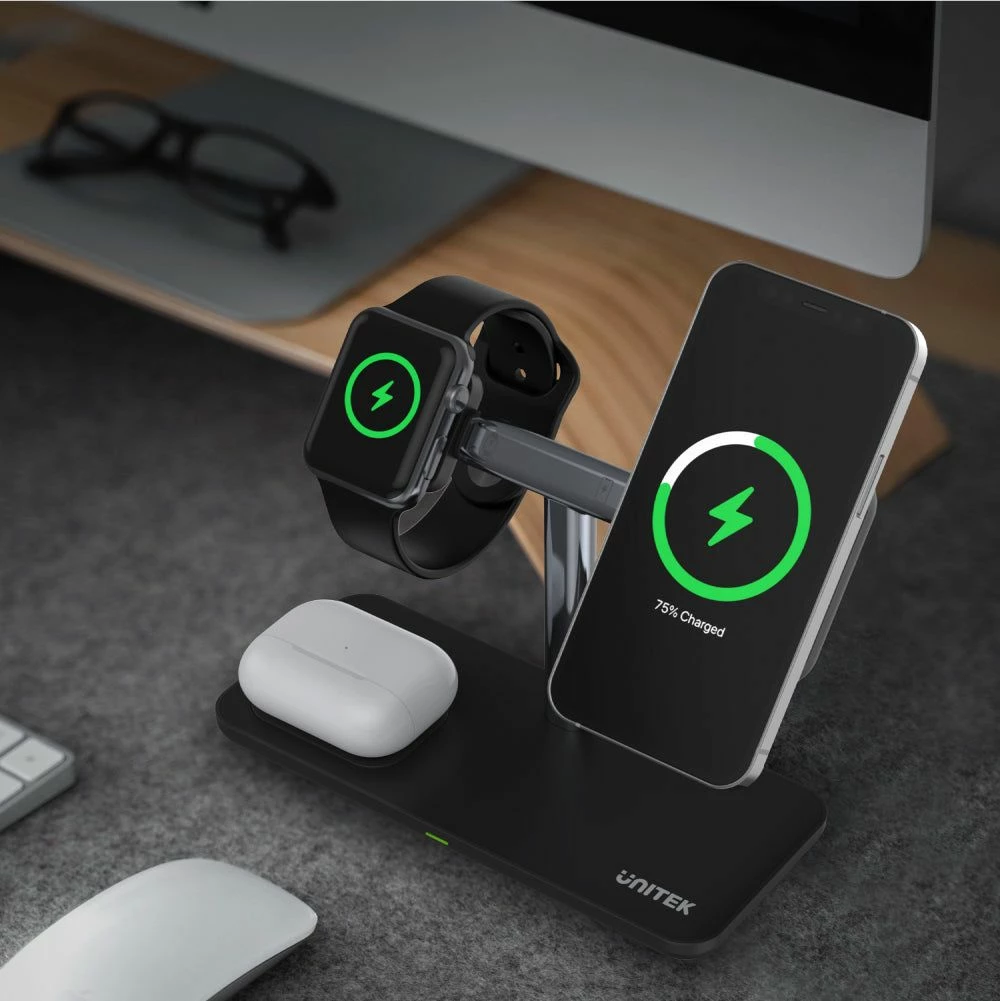 Karikues induktiv 3-në-1 Unitek MagMighty TRI P1212A 22.5W USB-C, i zi