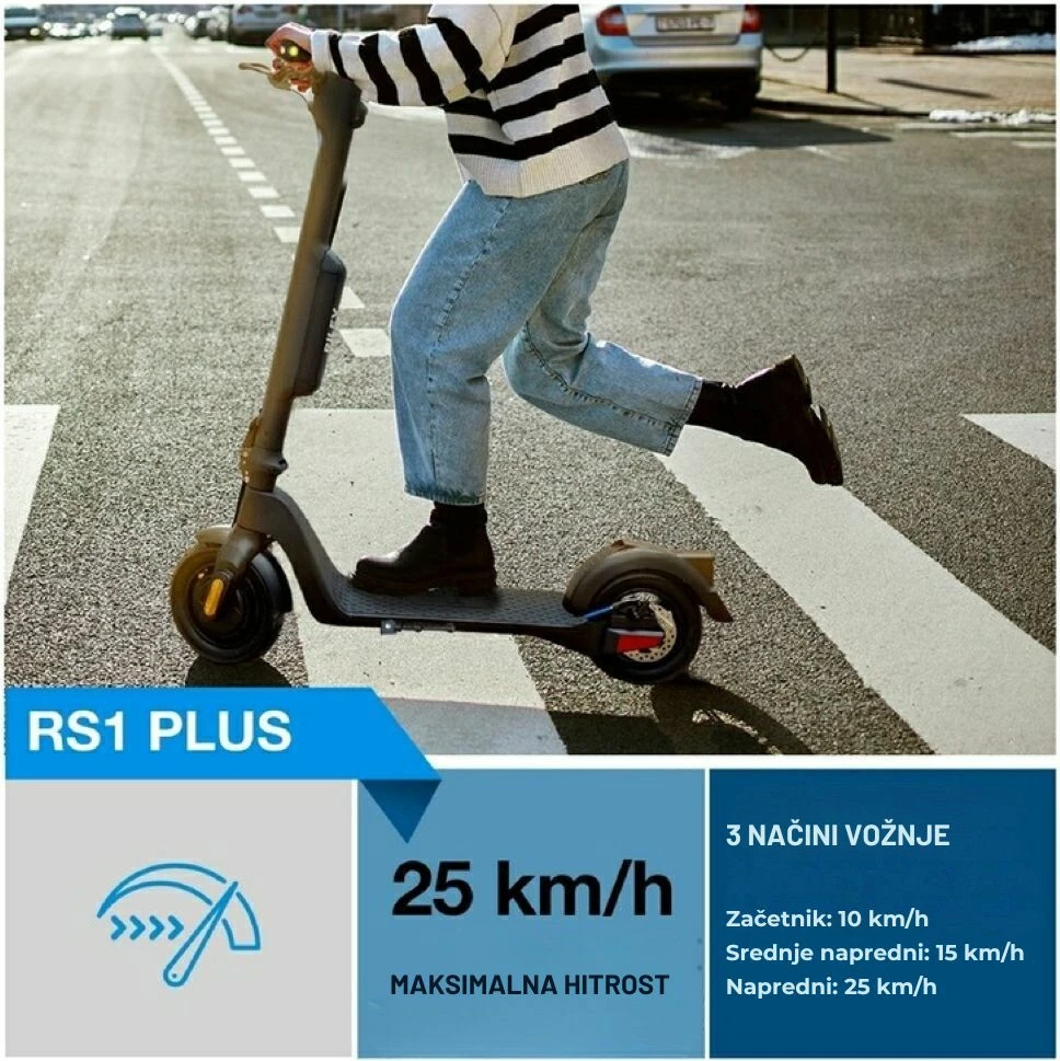 Skuter elektrik Riley RS1 Plus, motor 350 W, goma pneumatike 10\", rreze deri 25 km, e zezë me detaje blu