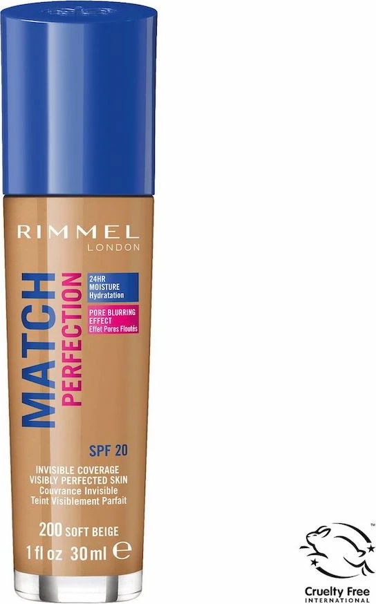 Fondatinë Rimmel Match Perfection 200 Soft Beige SPF20, 30ml