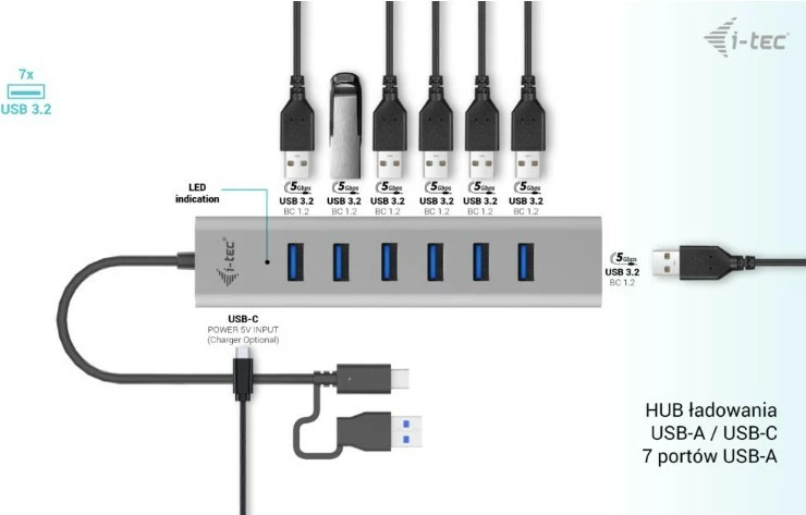 Kasë HUB USB-C i-tec C31HUBMETAL703, 7 porta, Metal, Silver