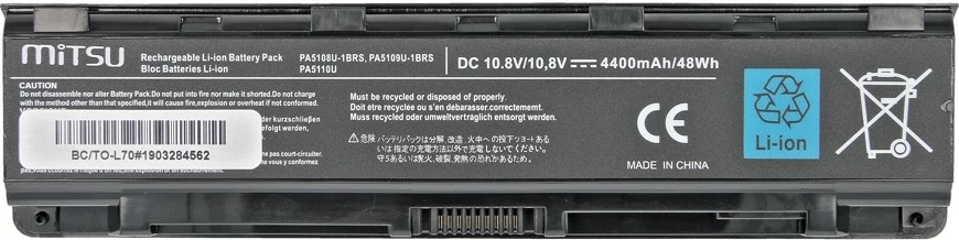 Bateri laptop Mitsu BC/TO-L70 për Toshiba C50, C55, C70, L70, 4400 mAh, 6 qeliza