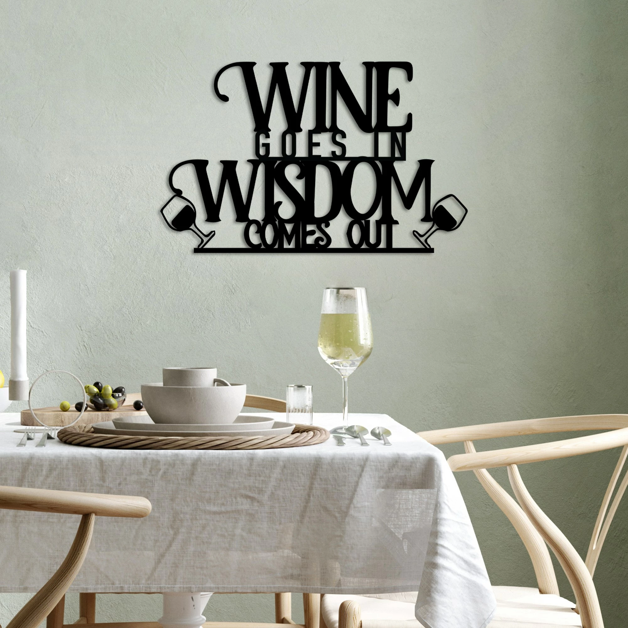 Aksesor dekorativ metalik për mur, Wallity, Wine Wisdom
