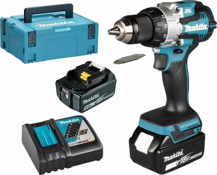 Burmashinë/vidator pa kabllo Makita DDF489RTJ 18 V, 2x5 Ah bateri, brushless, 73 Nm, 13 mm, me karikues dhe kuti