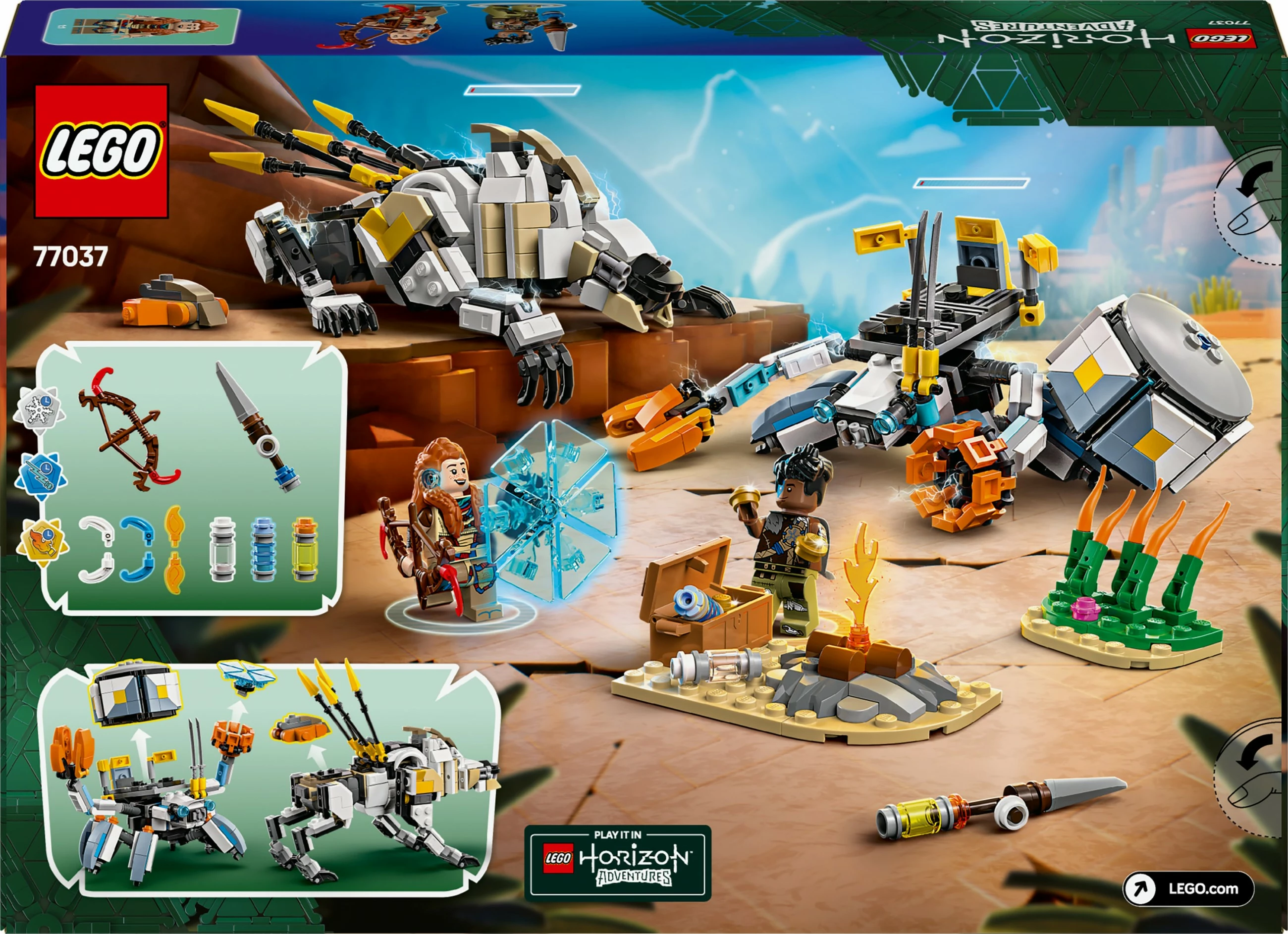 Set ndërtimi LEGO Horizon Adventures 77037, Aloy & Varl kundër Shell-Walker & Sawtooth, 768 pjesë, shumëngjyrësh