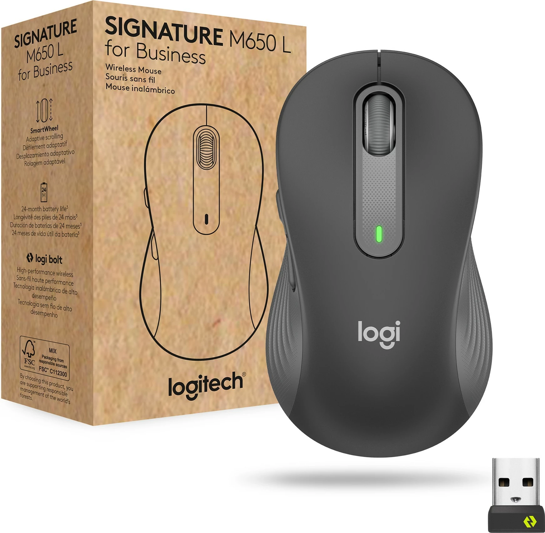 Maus Logitech Signature M650 Wireless për Biznes, Djathtas, Optik, RF Wireless + Bluetooth, 4000 DPI, Grafit