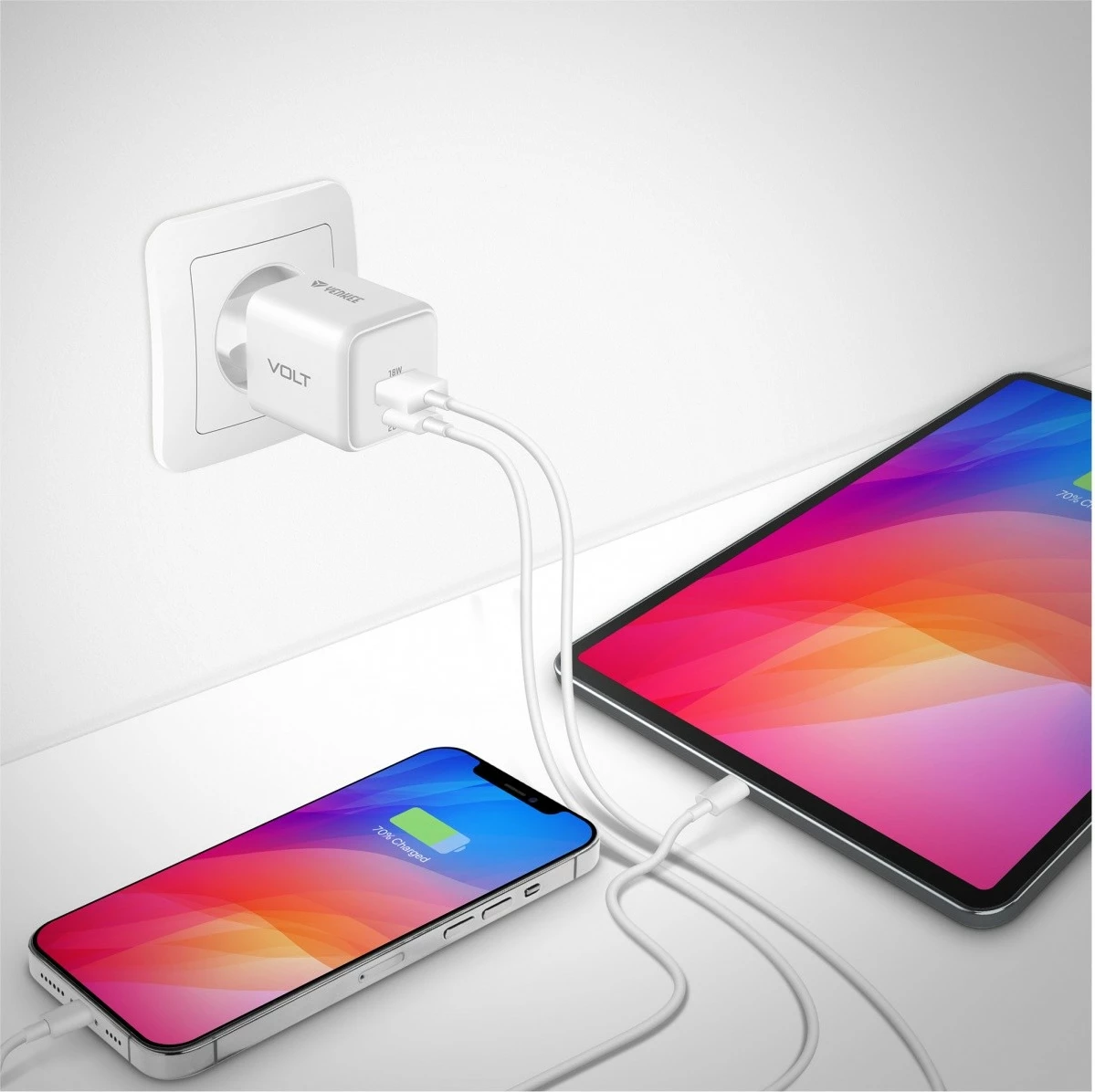Karikues muri YENKEE YAC G38 VOLT, 20W, 2 porta USB (USB-A + USB-C), Bardhë