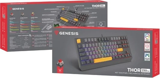 Tastierë mekanike Genesis Thor 230, TKL, RGB Outemu Red, gri e zezë
