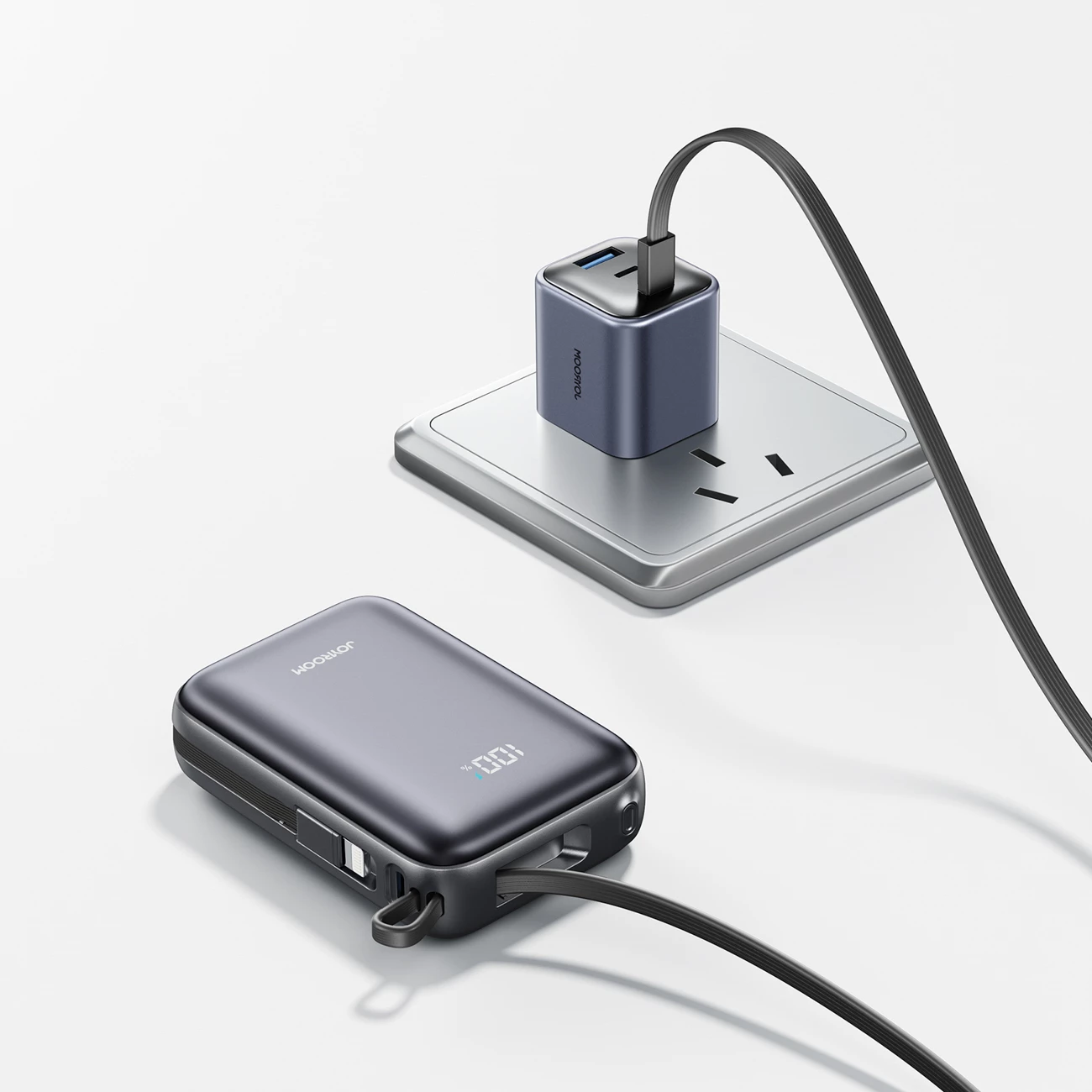 Powerbank Joyroom JR-PBF29 20000mAh 22.5W me kabllo të integrume USB-C + Lightning, i zi, në kuti