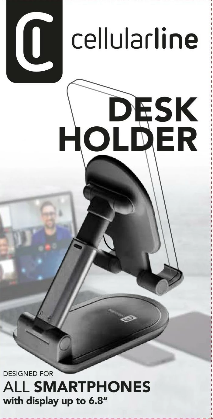 Mbajtës tavoline Cellularline Desk Holder për celular e tablet, i palosshëm, i rregullueshëm, i zi