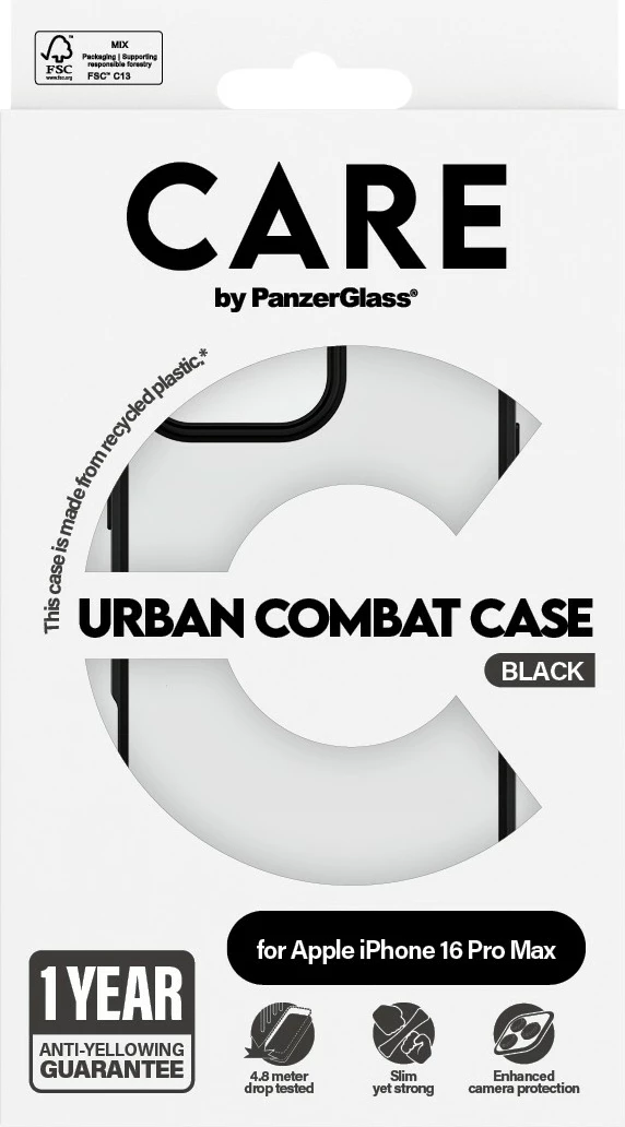 Mbështjellës PanzerGlass CARE Case Flagship Urban Combat për iPhone 16 Pro Max, transparent